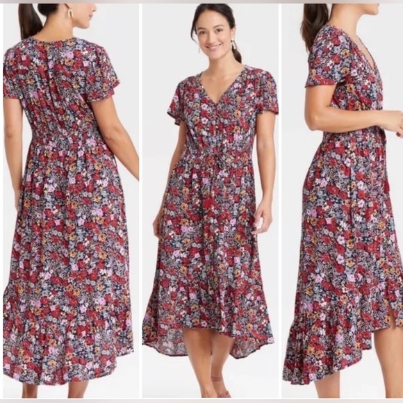 Knox Rose Multi-Colored Floral High-Low Maxi Dress Button Front Ruffe Size 2X - Picture 16 of 16